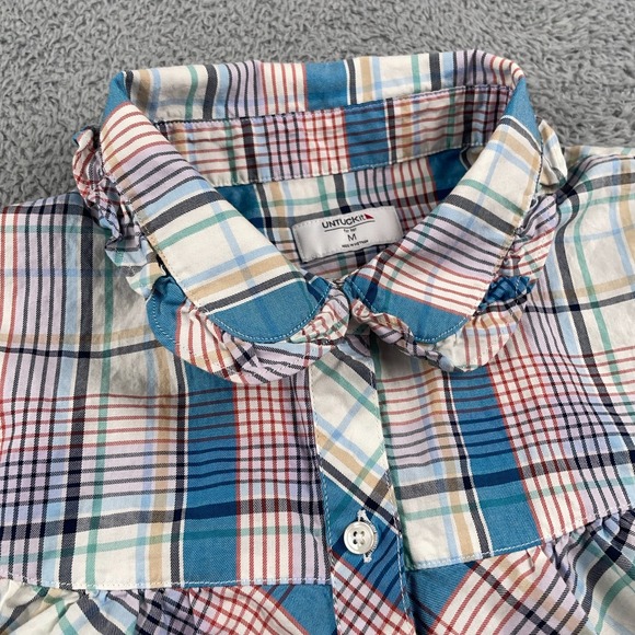 Untuckit Shirt Womens Medium Plaid Ruffle Collar Button Up Margot Casual - Picture 3 of 11